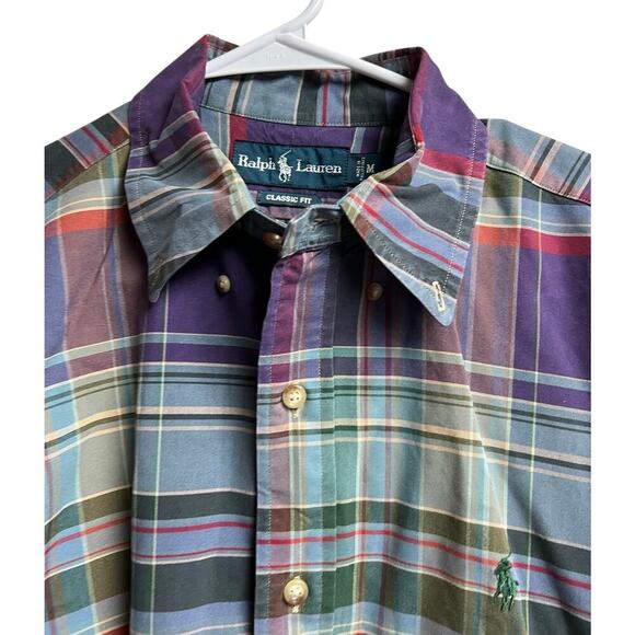 Ralph Lauren Classic Fit Purple Green Plaid Medium Men's Button Up - Picture 2 of 9